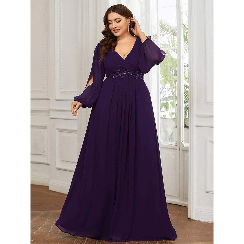 Ever Pretty Amour Purple Long Sleeve A Line Floor Length Formal Dress NWOT / 24